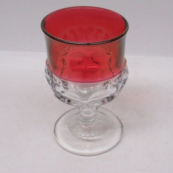 Indiana Glass Ruby Flashed KINGS CROWN 4 1/4 Inch Footed Wine Goblet - Picture 2 of 4